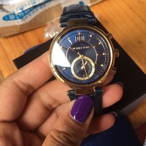 MK Sawyer Blue Croc Embossed Leather Watch NEW